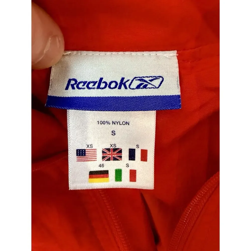 Reebok Classic Red Full Zip Classic Windbreaker With Crest And Hood Mens Small